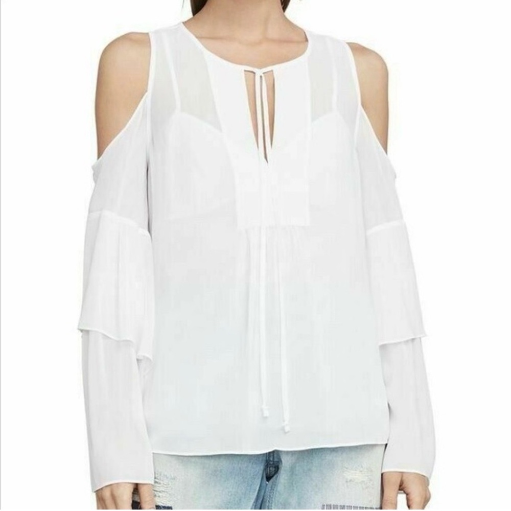 BCBGMaxAzria White Cold Shoulder Blouse